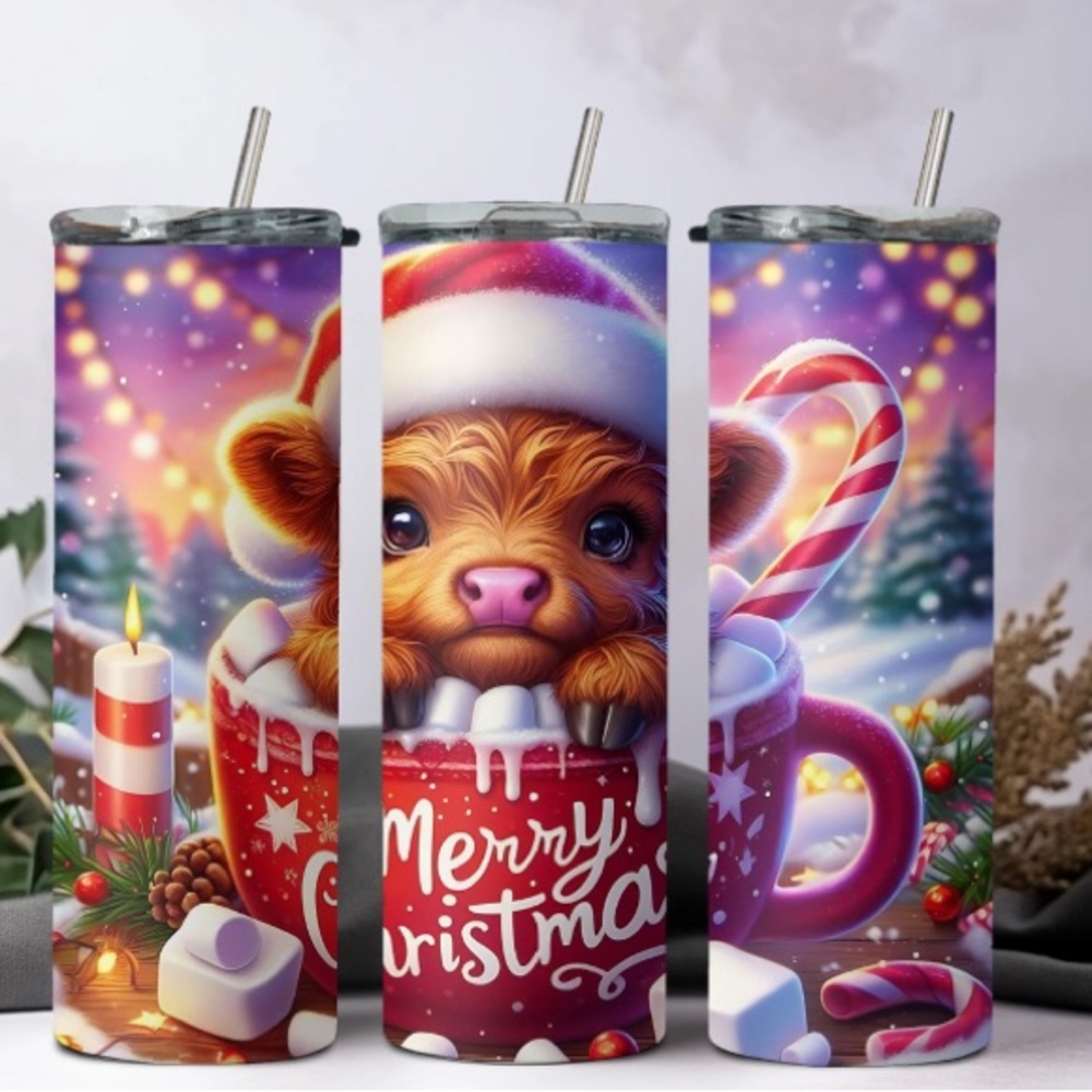 Christmas highlander Tumbler with Straw